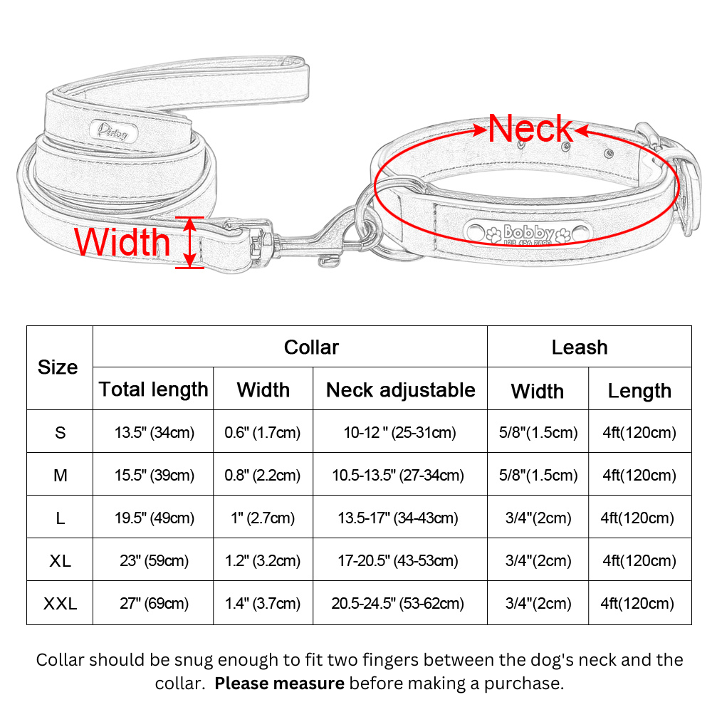 Personalized, Custom Engraved Leather Dog Collar & Leash Set