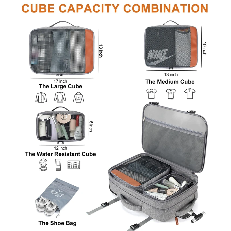 Rolling Backpack for Women Men,Travel Backpack with Wheels, Carry on Backpack with 4 Packing Cubes