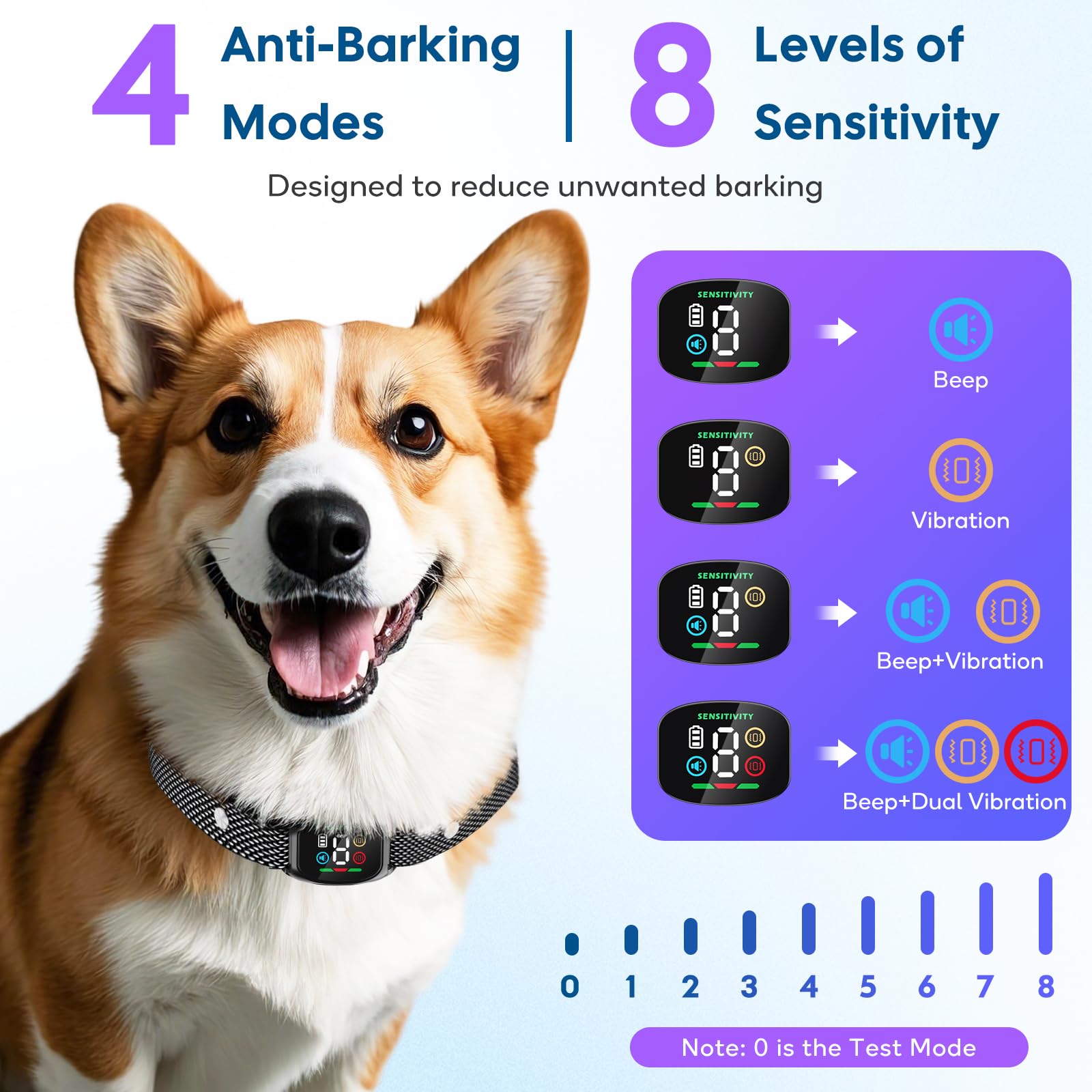 Anti Bark Collar for Dogs, No Shock Bark Collar, 4 Training Modes, Rechargeable Dog Barking Collar