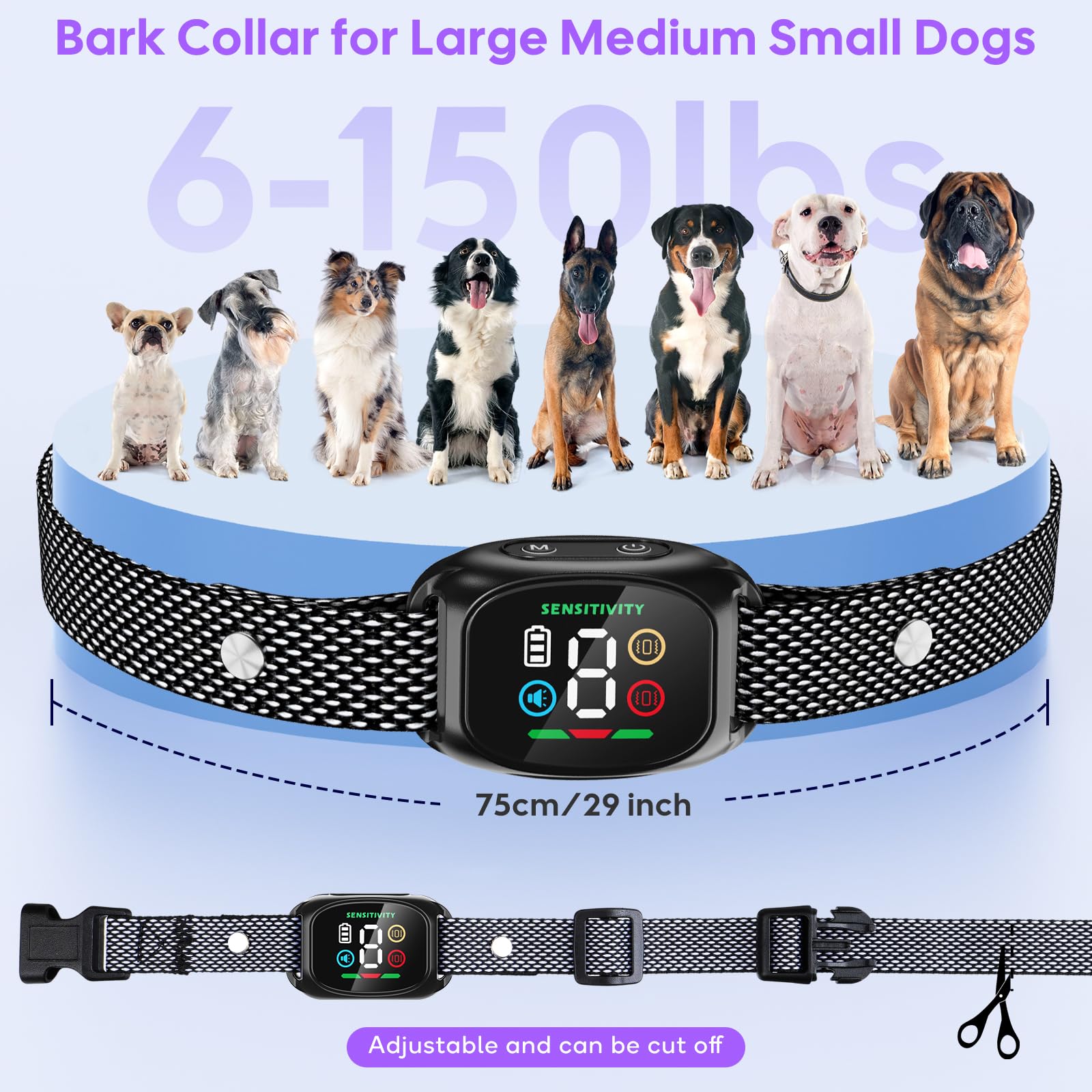 Anti Bark Collar for Dogs, No Shock Bark Collar, 4 Training Modes, Rechargeable Dog Barking Collar