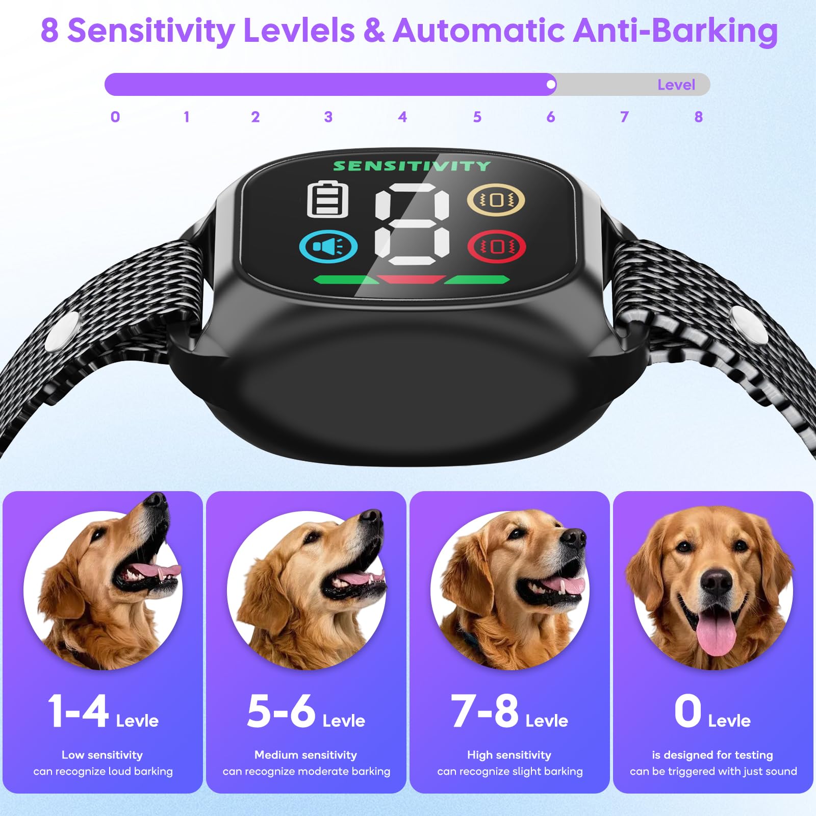 Anti Bark Collar for Dogs, No Shock Bark Collar, 4 Training Modes, Rechargeable Dog Barking Collar
