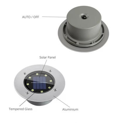 Solar Power Buried Light With 8LED Under Ground Lamp 