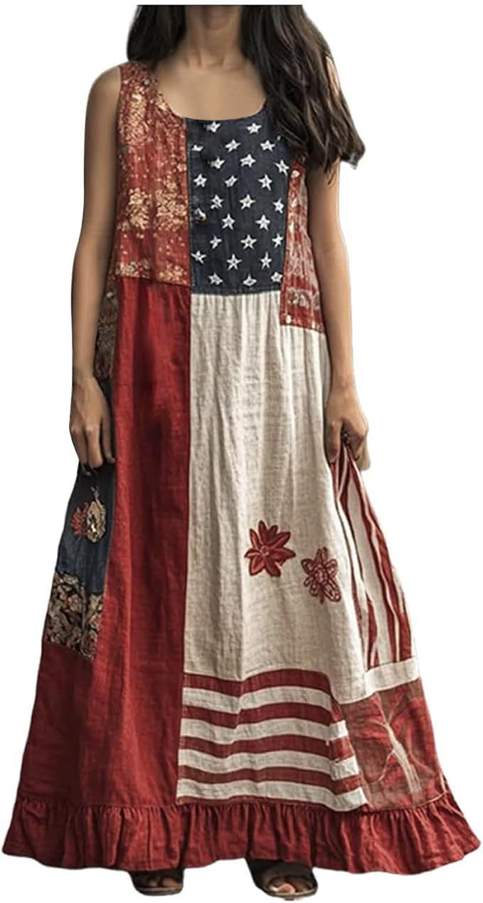 Women's Funny Vintage Chicken Art Print Crew Neck Sleeveless Dress