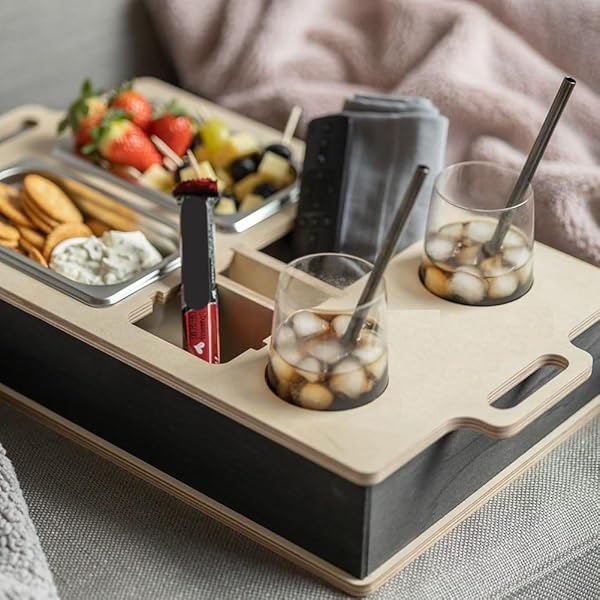 2 Personalised Snack Bowls, Organizer and Bottle Holder – Sofa Tray