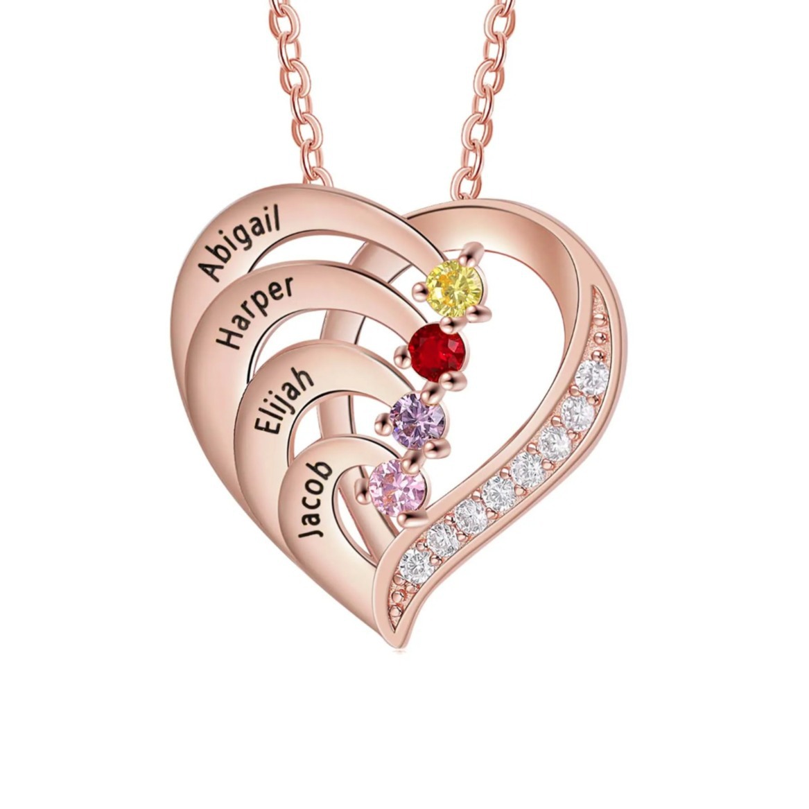 Personalised 1-6 Name Heart Necklace With Birthstone