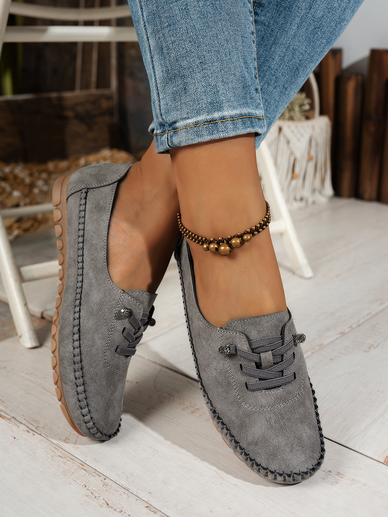 Women's Breathable Vintage Style Leather Loafers, Orthopedic Slip-On Moccasins