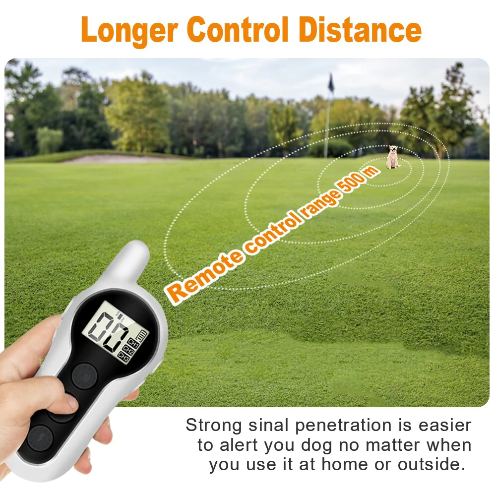 Rechargeable Electric Dog Training Collar | 500m Remote Control, Anti-Bark, LED, Pet Shock Collar for Dogs