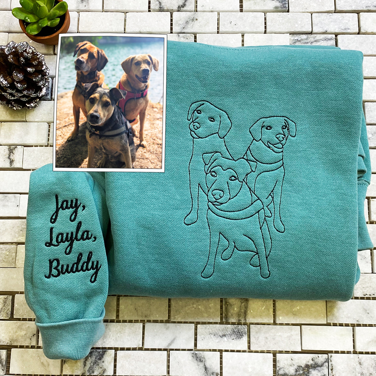 Custom Embroidered Outline Dog Sweatshirt Using Your Photo with Dog Name