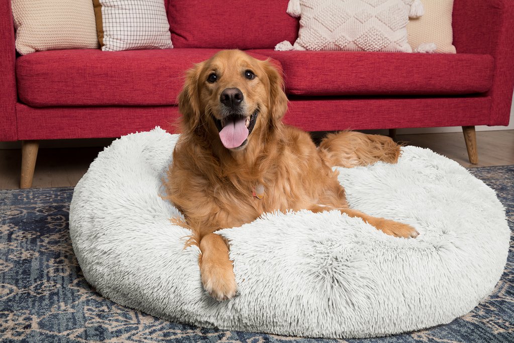Dog Beds - The Original Calming Donut Frost Shag Cuddler Dog Bed