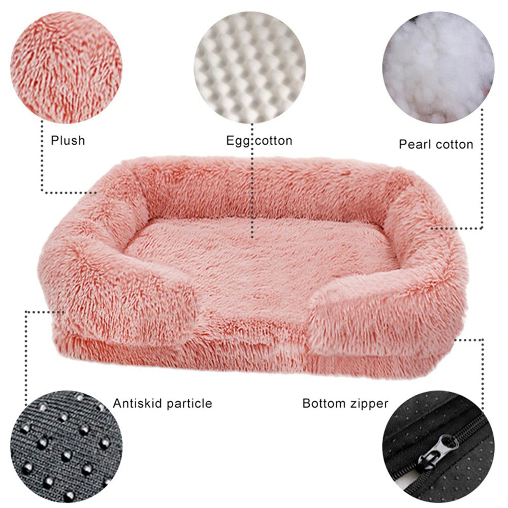 Calming Dog Bed - Cozy Orthopedic Faux Fur Memory Foam Lounger Dog Beds