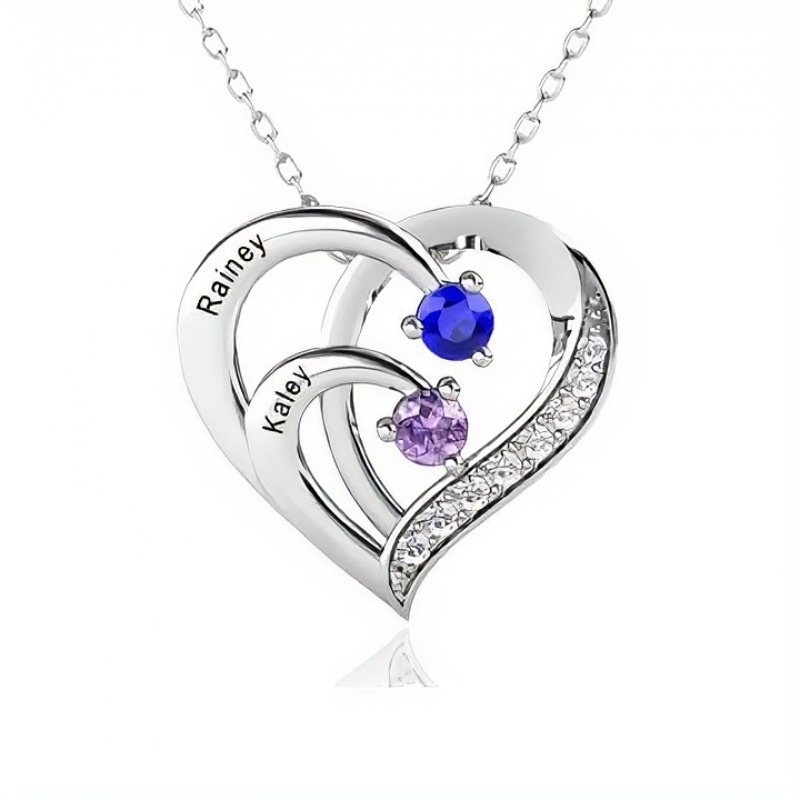 Personalised 1-6 Name Heart Necklace With Birthstone