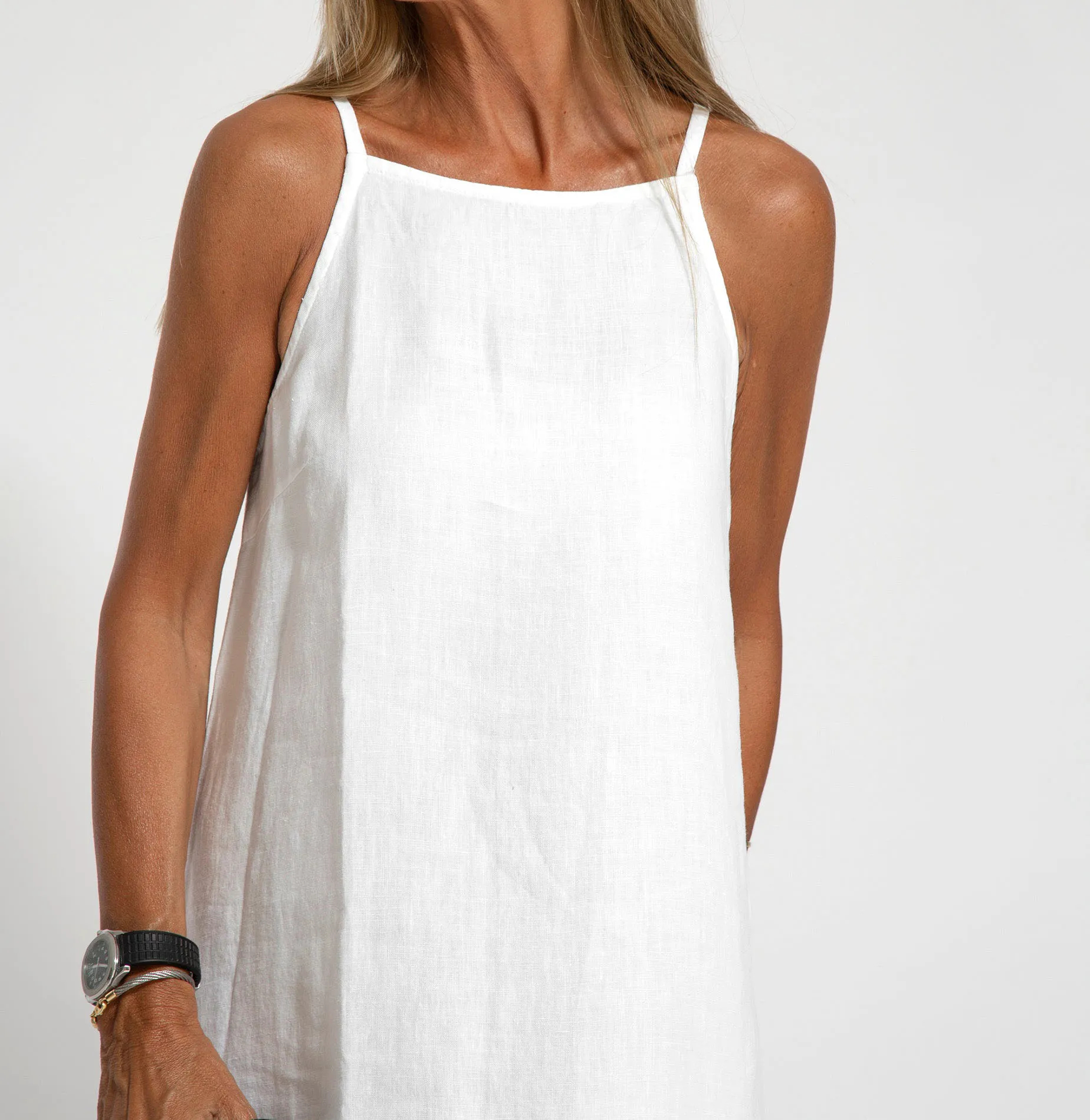 legant Solid Color Cotton Linen Sleeveless Long Dress