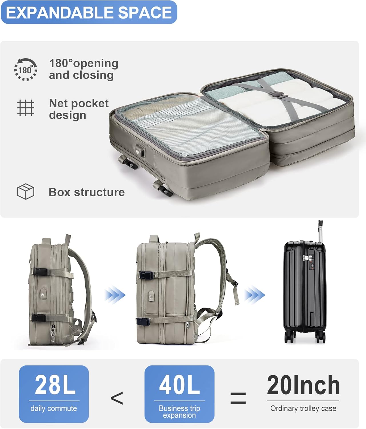 Large Backpack with Shoe Compartment,Waterproof Hiking Carry on Travel Backpack