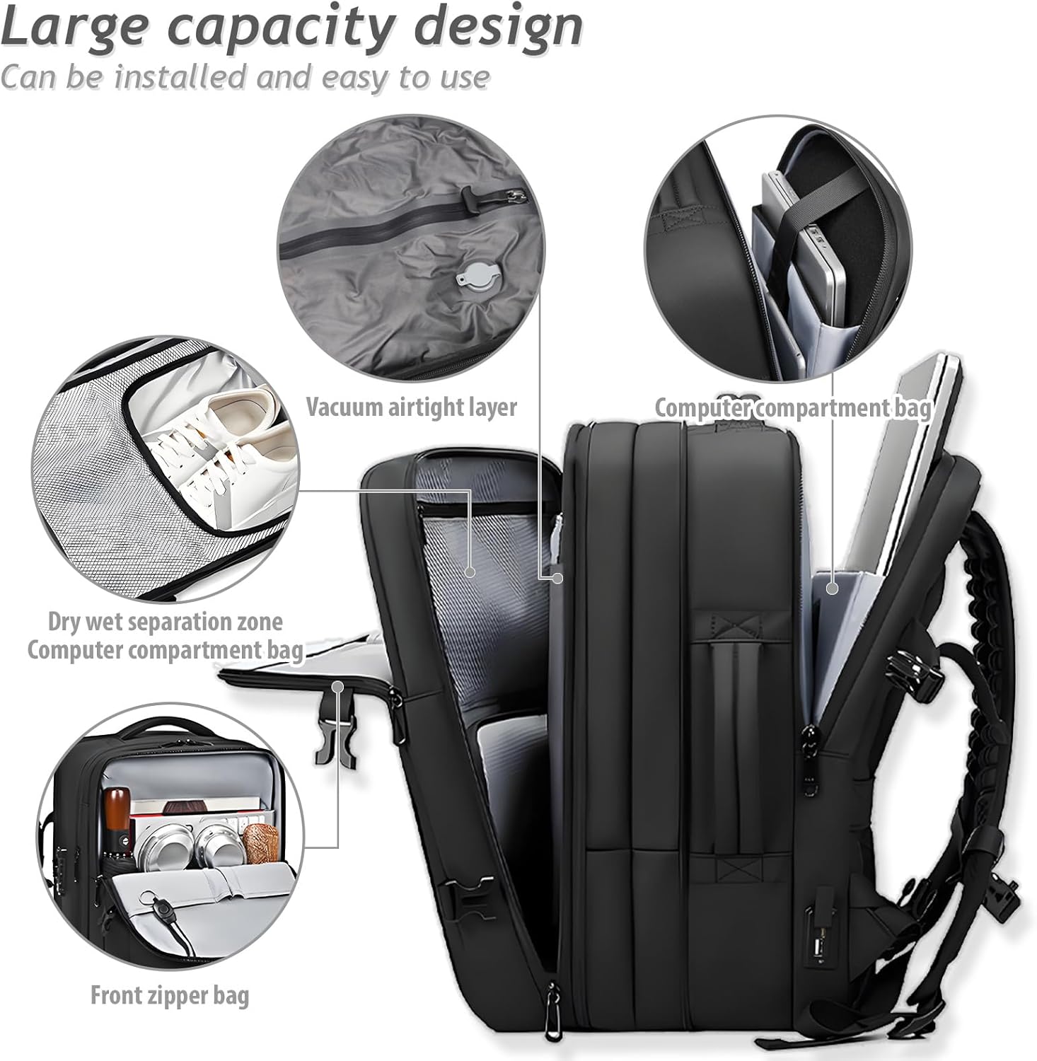 Vacuum Compression Backpack，Large-capacity Waterproof with Anti Theft Lock Travel Backpack (18 inch )