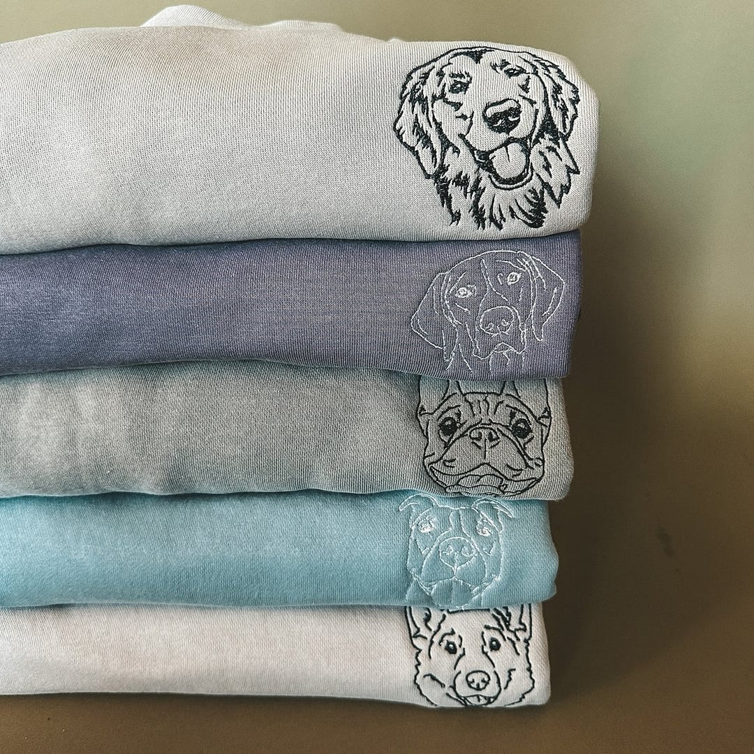 Embroidered Pet Face and Pet Name on Sleeve Sweatshirt & Hoodie for Pet Lovers