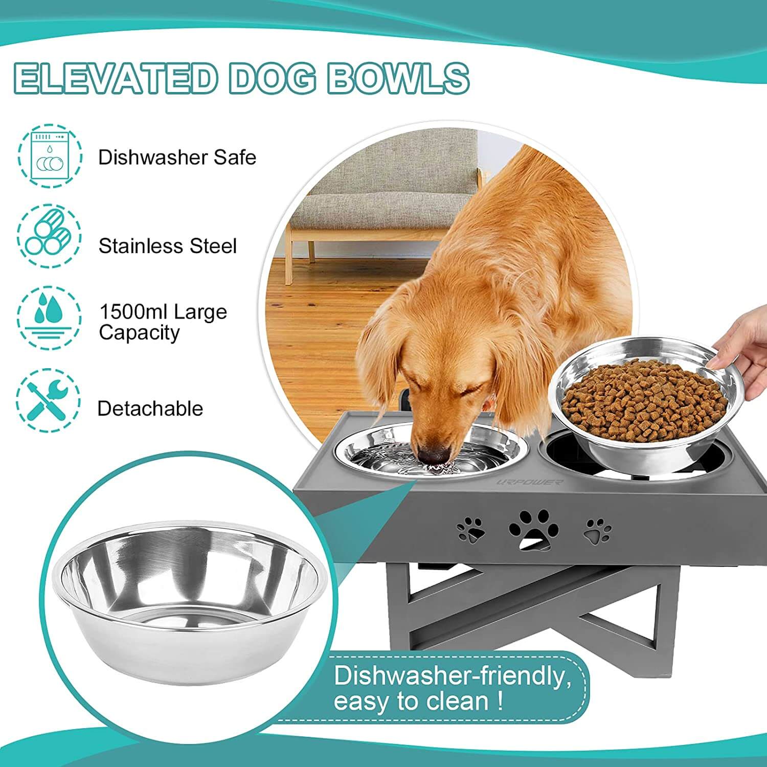 Elevated Bowls for Dogs - Adjustable Raised Bowl Dog Feeder