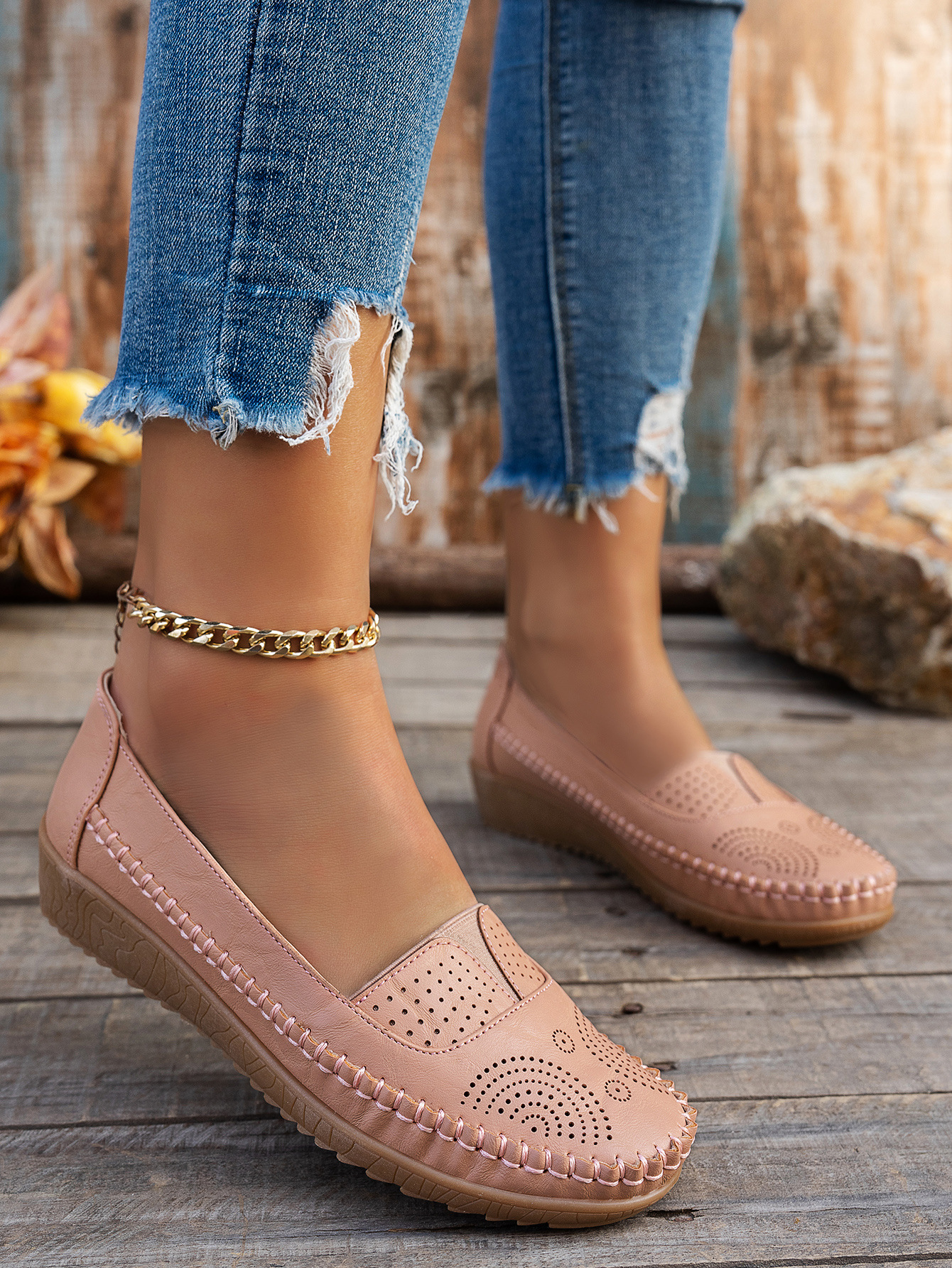 Women Soft Leather Slip on Walking Loafers Shoes