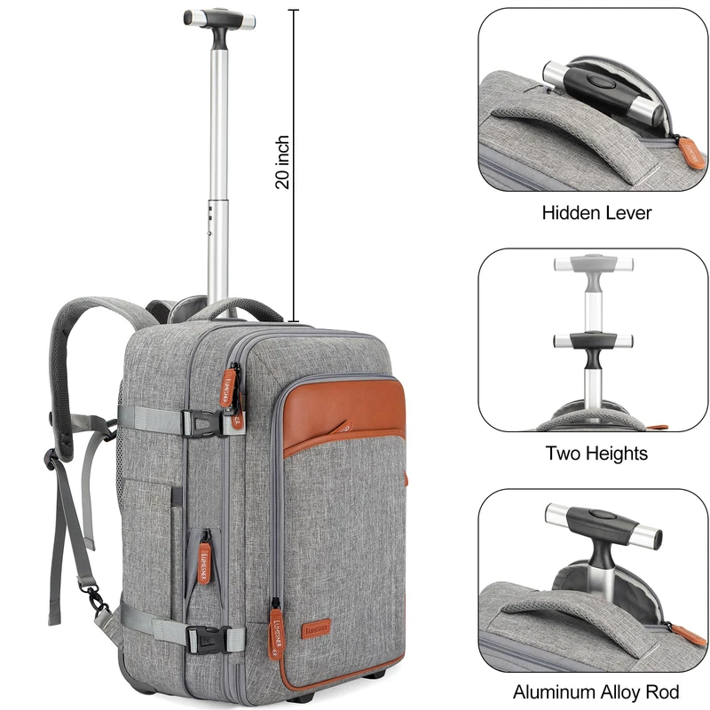 Rolling Backpack for Women Men,Travel Backpack with Wheels, Carry on Backpack with 4 Packing Cubes