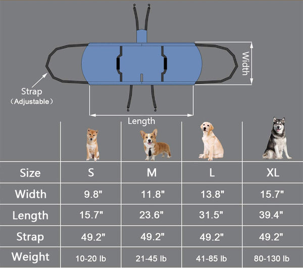 dog lift harness size chart