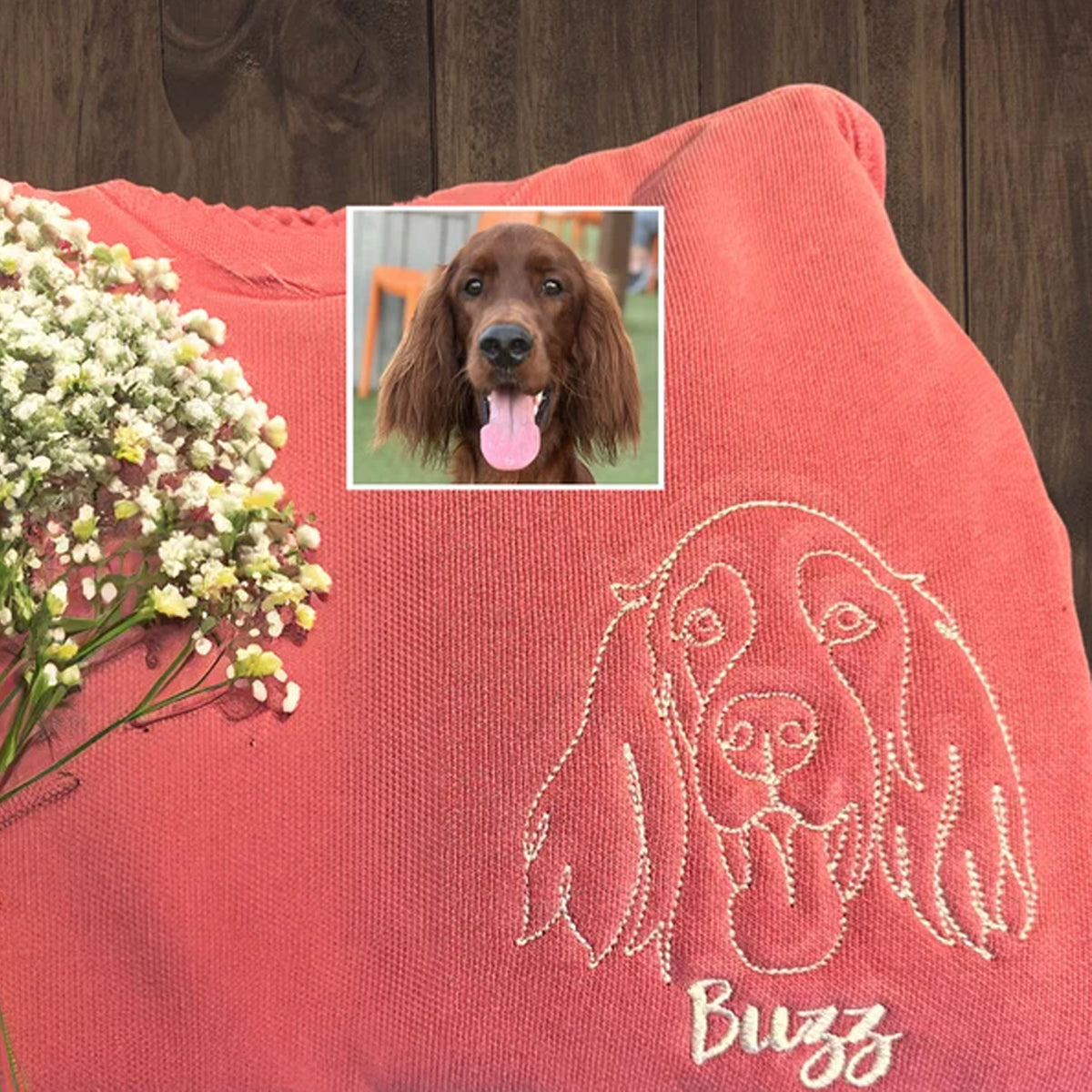 Custom Embroidered Outline Dog Sweatshirt Using Your Photo with Dog Name