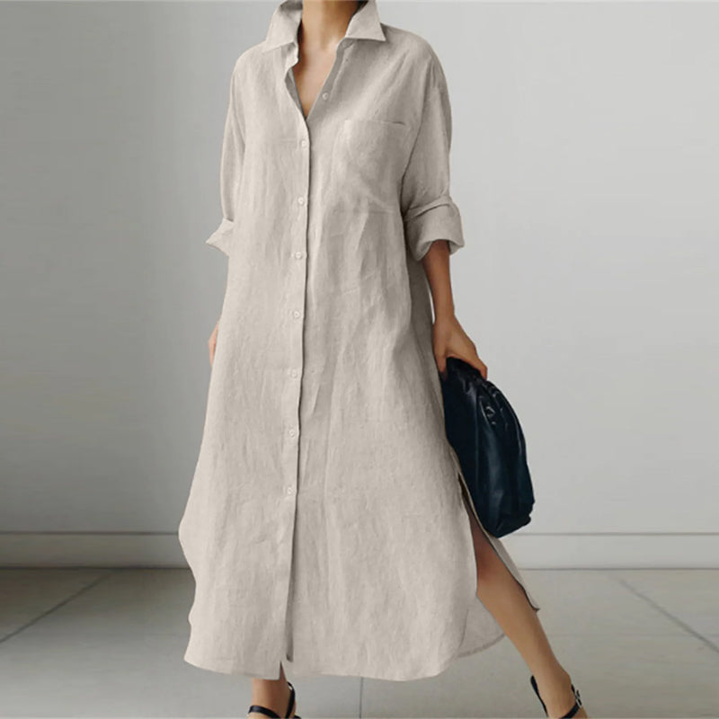  Women's Shirt Dress - Lightweight Linen Blend - Button-Down - Long Sleeve - Relaxed Fit 🔥