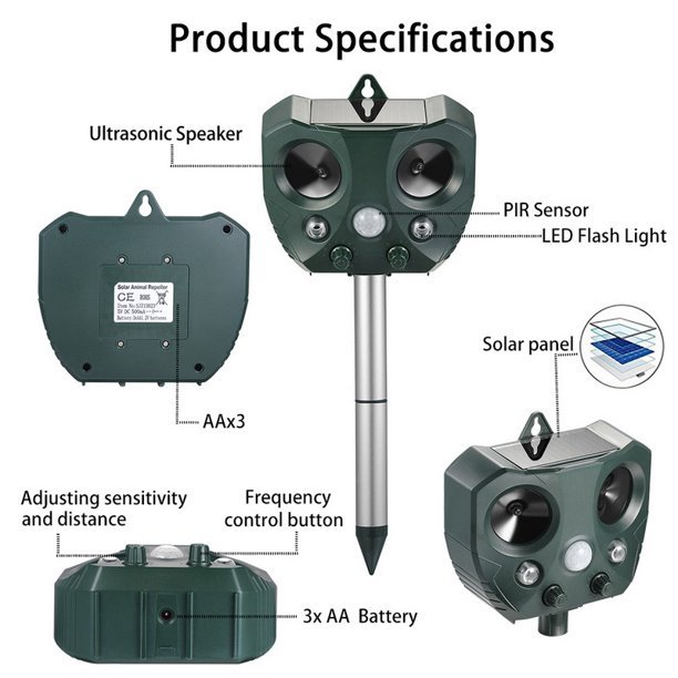 Ultrasonic Bird and Pest Repeller Solar Powered - Long Range