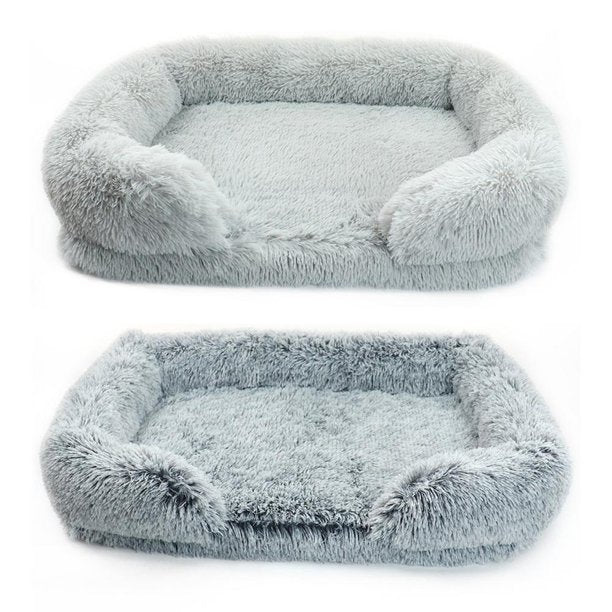Calming Dog Bed - Cozy Orthopedic Faux Fur Memory Foam Lounger Dog Beds