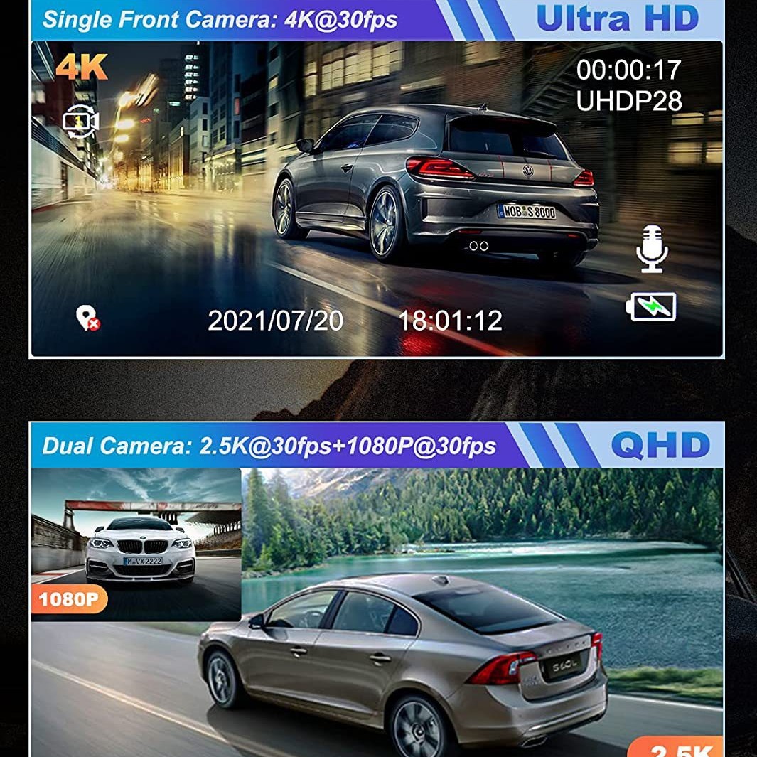 Cross-border 4K driving recorder double recording WiFi interconnection GPS positioning parking monitoring gravity sensing loop recording