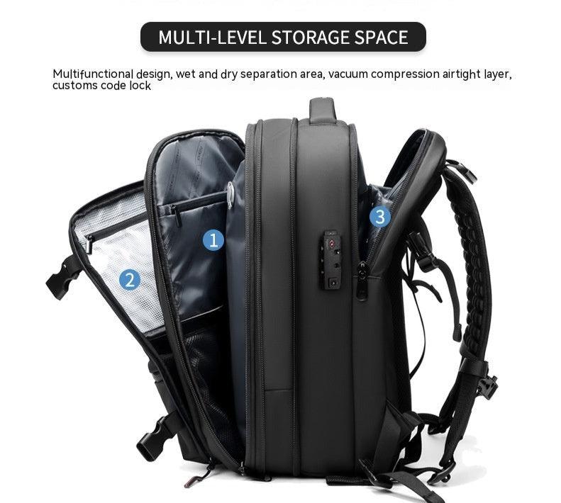 60L Expandable Vacuum Compression Backpack with USB Charging Port and Lock for Travel