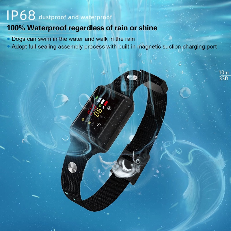 Intelligent Bark Collar, IP68 Waterproof Rechargeable Anti Bark Stop Bark Dog Collar with Beep Vibration Shock