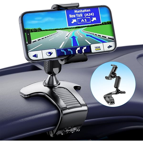 Car Phone Holder Mount for Dashboard 360 Degree Rotation Multifunctional Cell Phone Clip Design Phone Mount Compatible with 4-7 inch Smartphones (Black)