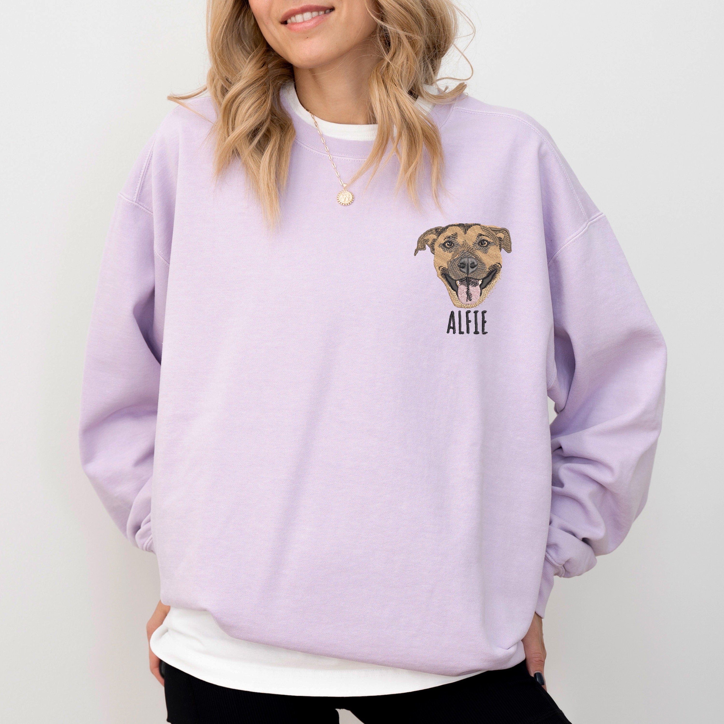 Custom Embroidered Dog Portrait Photo Sweatshirt | Gifts For Pet Lovers
