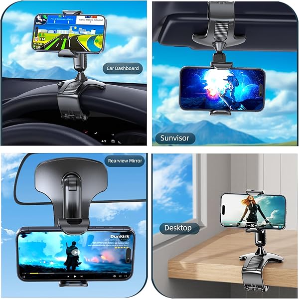 Car Phone Holder Mount for Dashboard 360 Degree Rotation Multifunctional Cell Phone Clip Design Phone Mount Compatible with 4-7 inch Smartphones (Black)