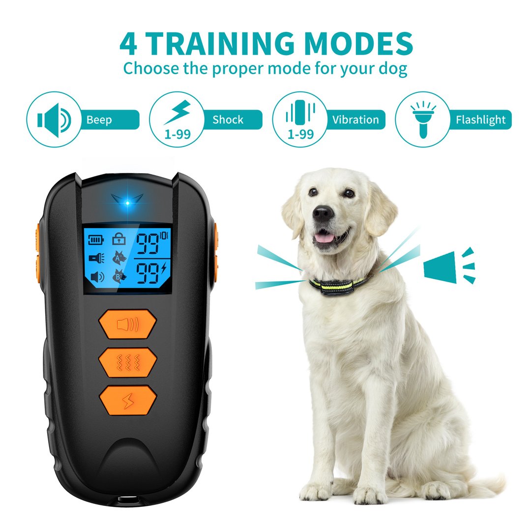 Dog Training Collar, Shock Collar for Dogs with Remote, Rechargeable Dog Shock Waterproof Bark Collar