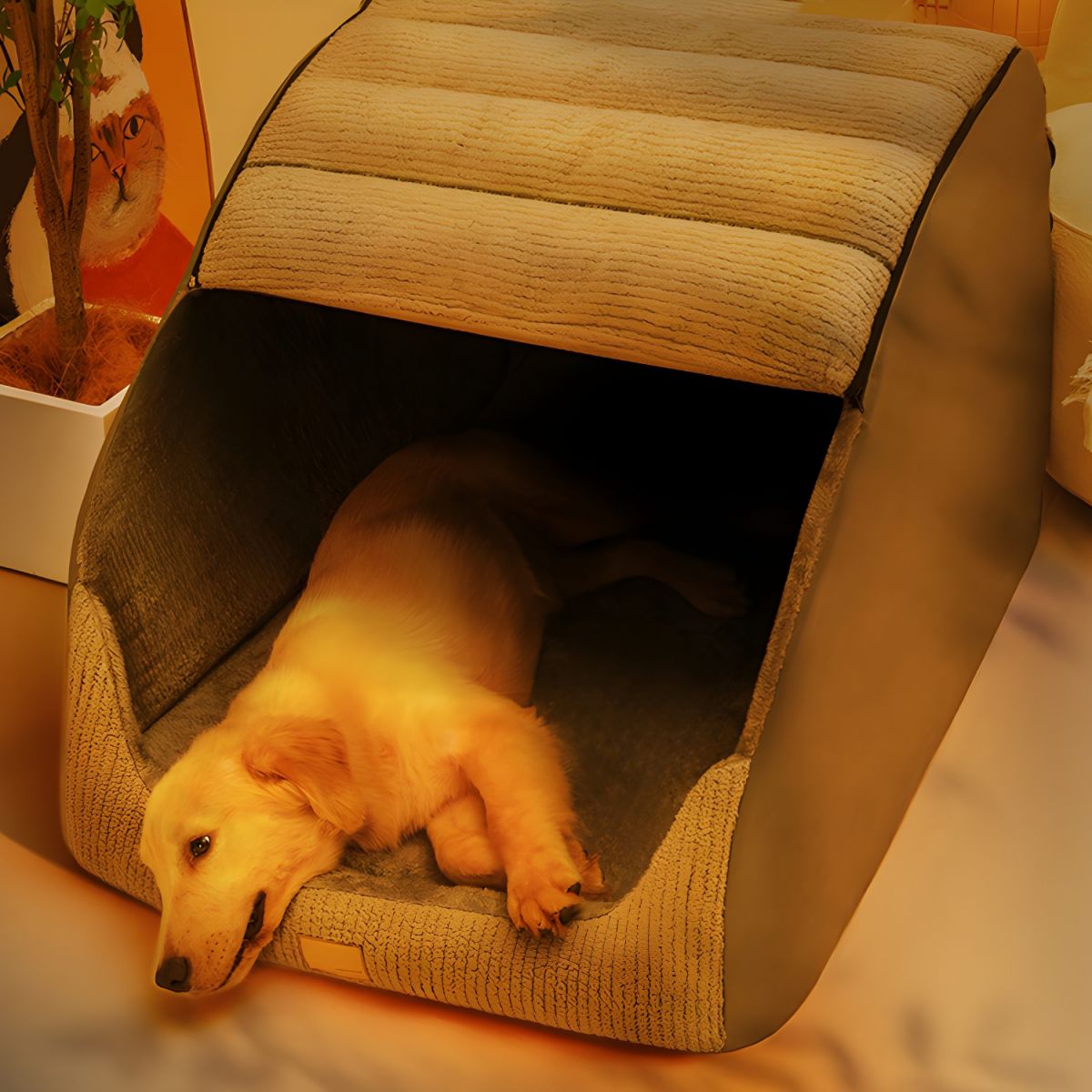 Warm Flannel Detachable Semi-Enclosed Large Dog Tent Bed