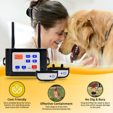 2-in-1 Wireless Dog Fence & Outdoor Training Collar, Dog Containment System
