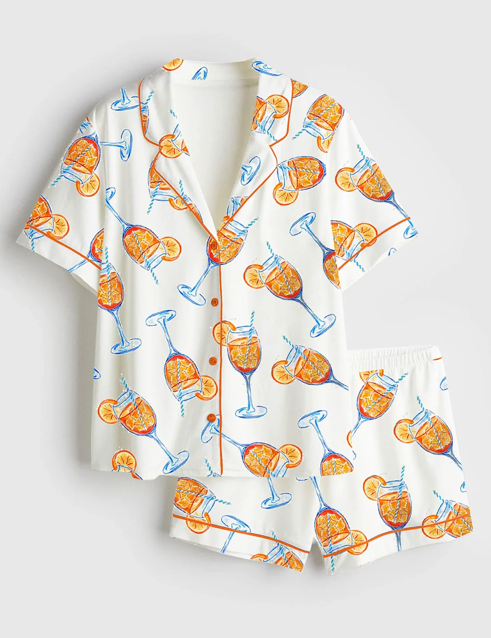 Women's Aperol Spritz Trio Watercolor Short Sleeve Satin Pajama Set