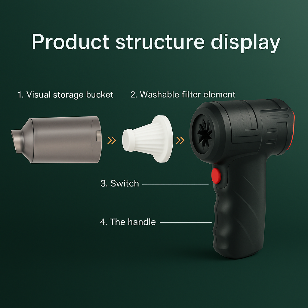 close-up of 95000pa suction head on handheld vacuum