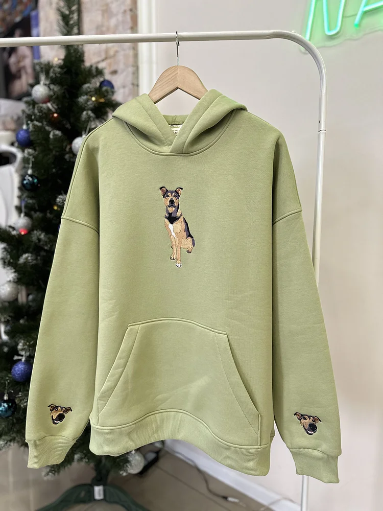 Custom Embroidered Pet On Chest And Sleeve Photo Portrait Hoodie Sweatshirt T-shirt