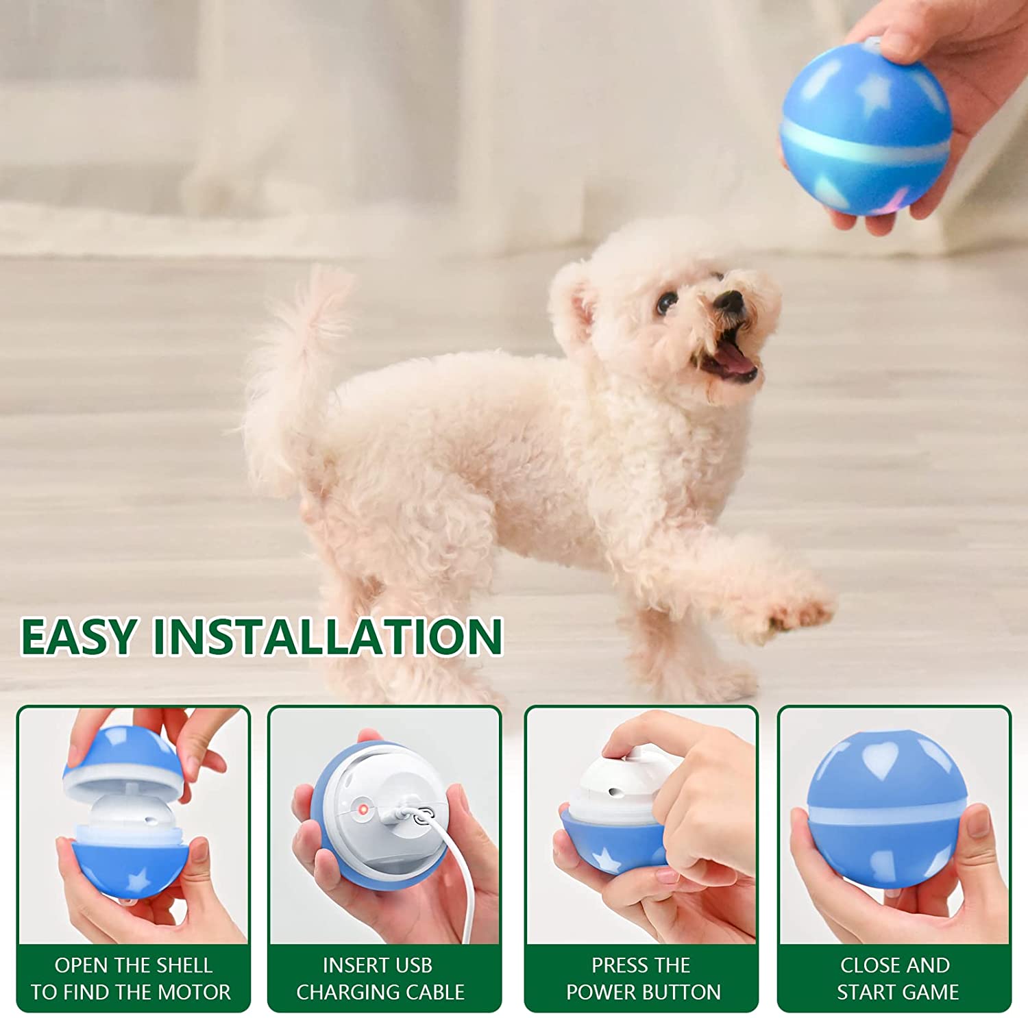 Interactive Dog Toys Dogs/Cats Balls with Motion Activated, Electric Dog Smart Ball for Medium Small Puppy
