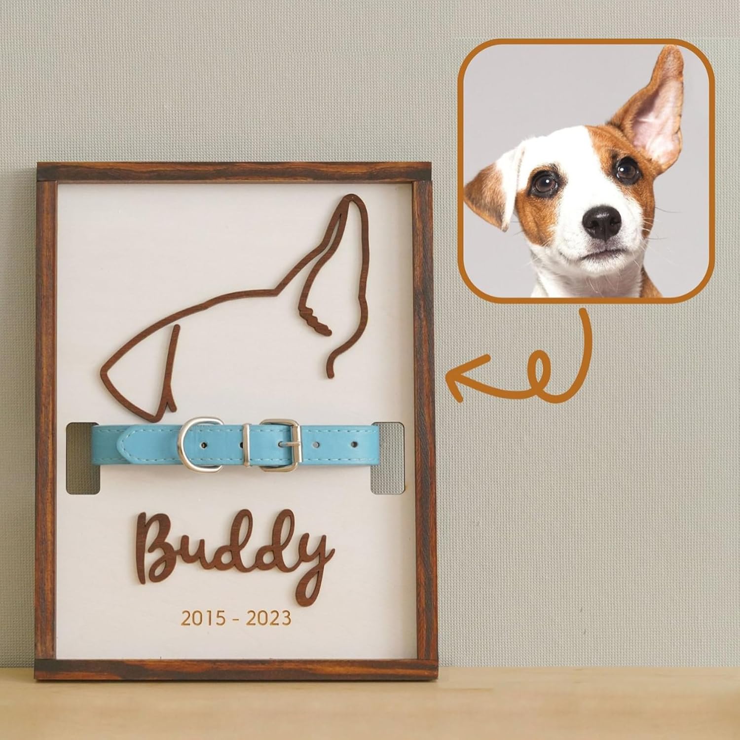 Custom Dog Collar Memorial Frame - Personzlized Dog Ear Frame Art