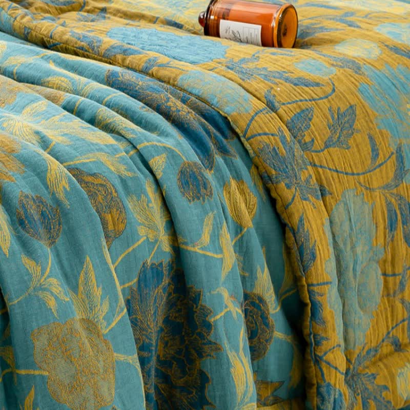 Luxurious Floral Jacquard Cotton Double-layer Summer Quilt
