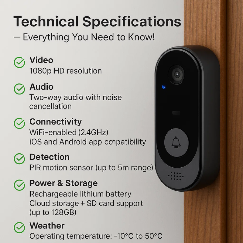 Wireless Smart Video Doorbell | No Subscription Needed | High-Definition Camera Doorbell