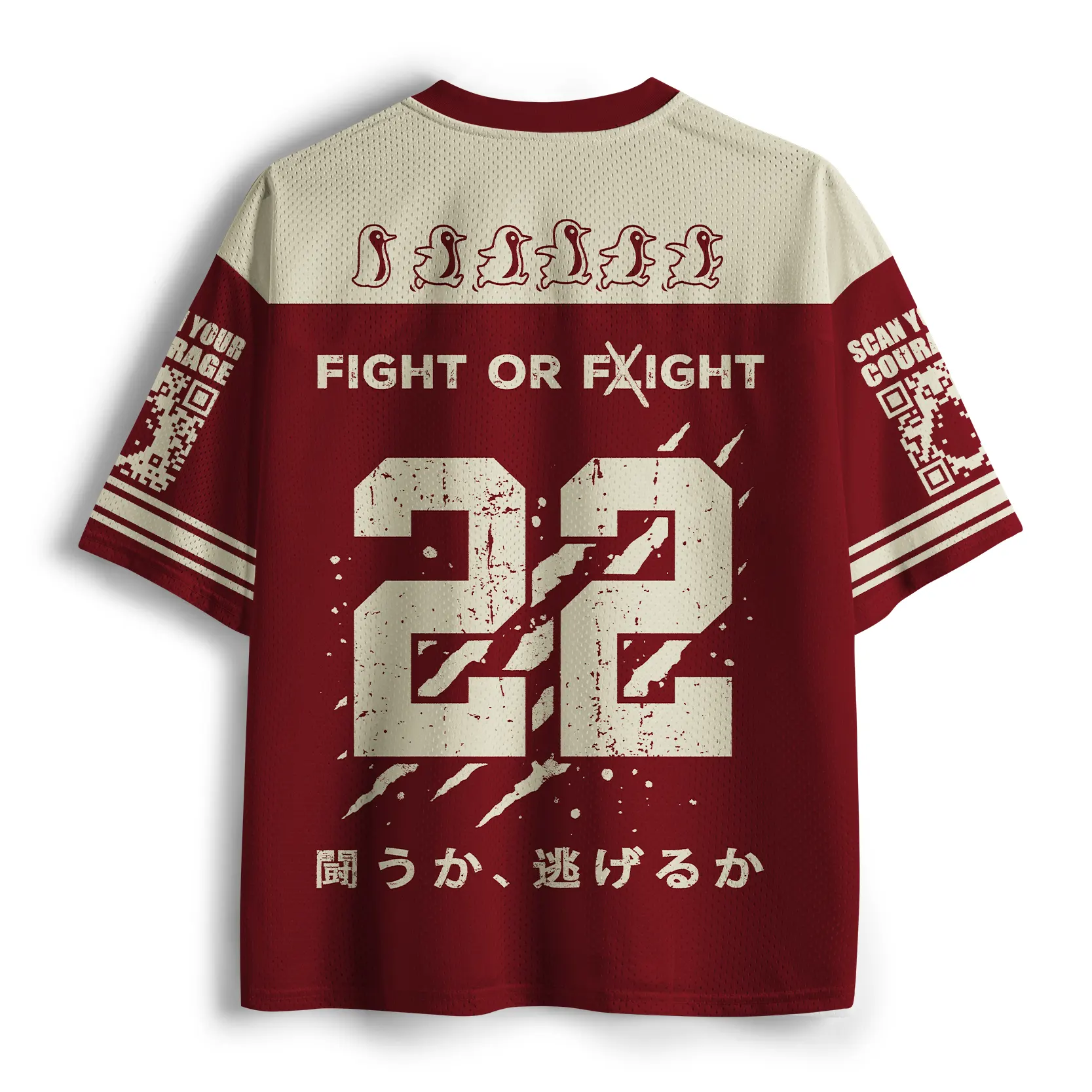 Magmoo  Cute Woodblock Penguin:Fight Or Flight Mesh Jersey-Magmoo