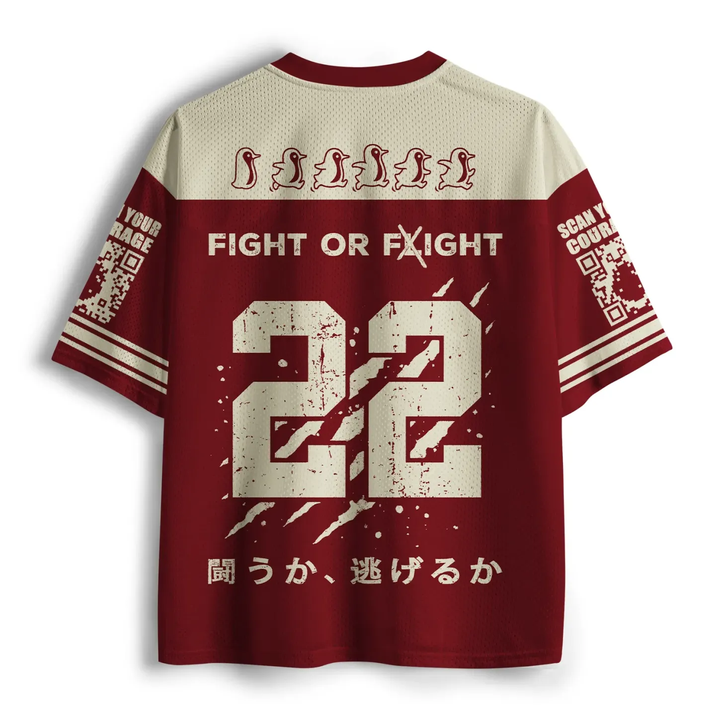 Magmoo  Cute Woodblock Penguin:Fight Or Flight Mesh Jersey-Magmoo