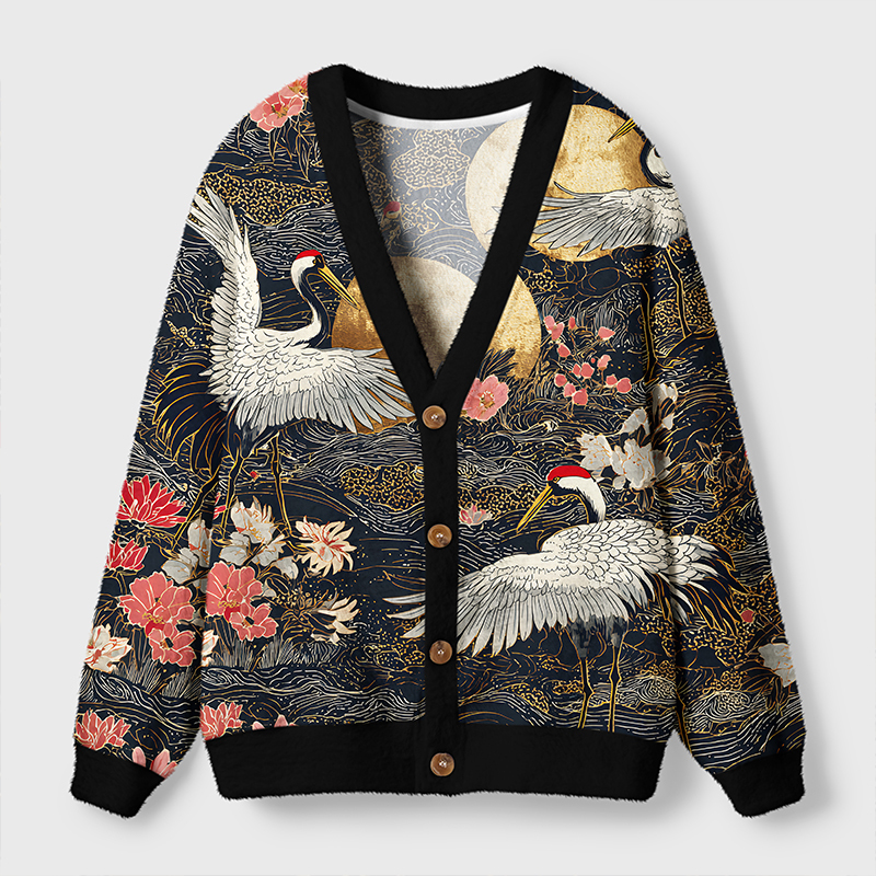 Magmoo Traditional Crane Ugly Cardigan Sweater