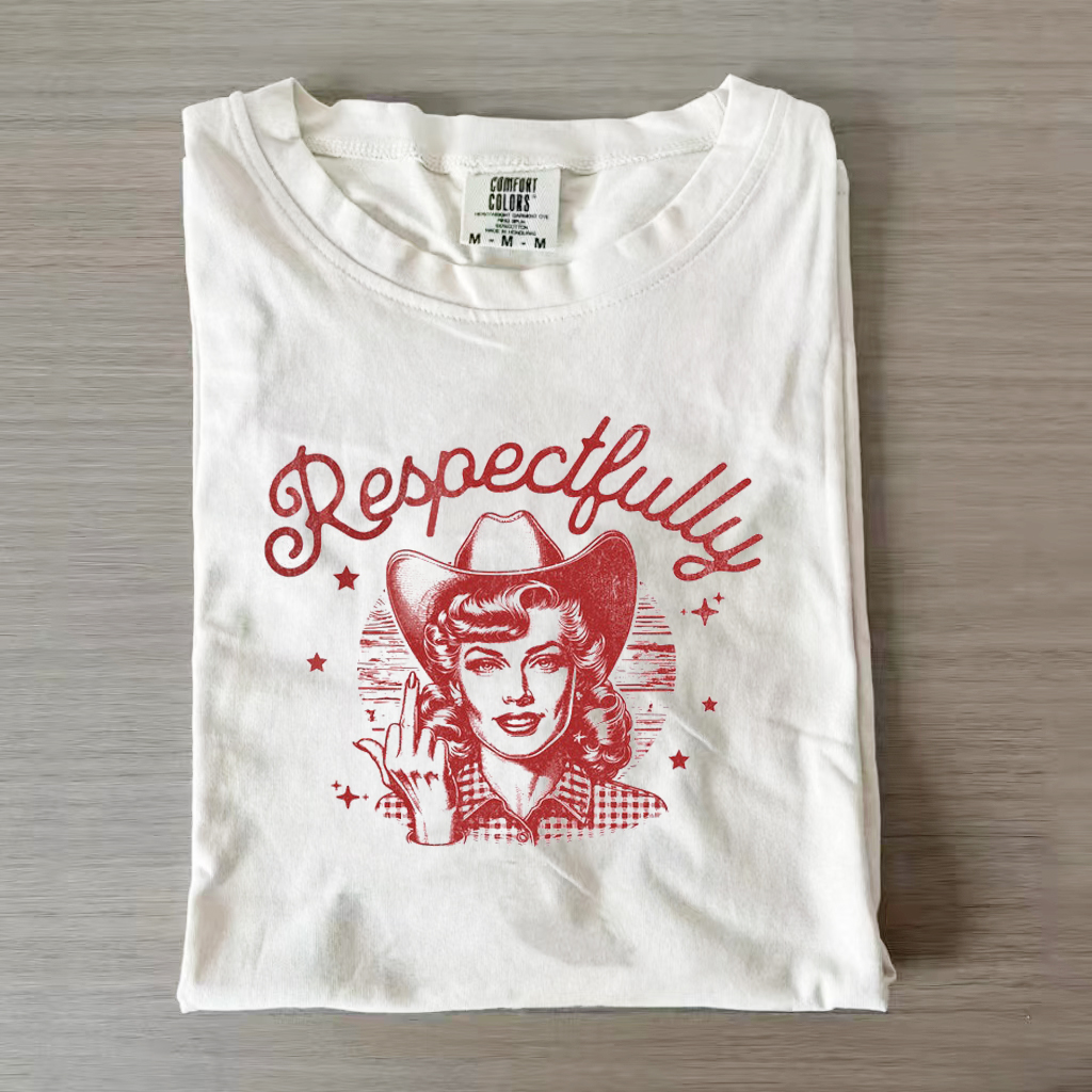 Respectfully Cowgirl Middle Finger T-shirt-Magmoo