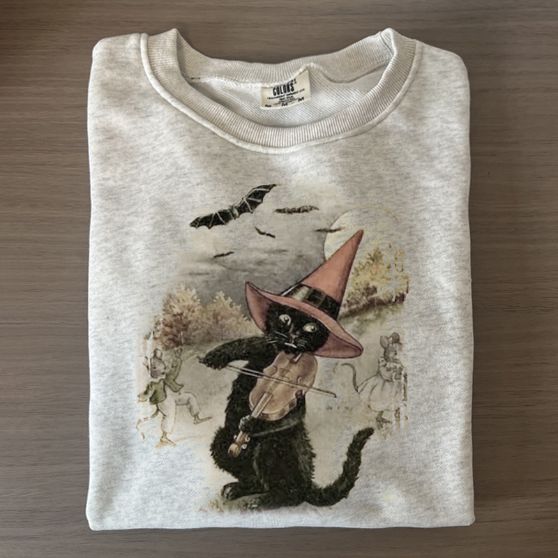 Halloween Vintage Cat Playing Violin Sweatshirt-Magmoo
