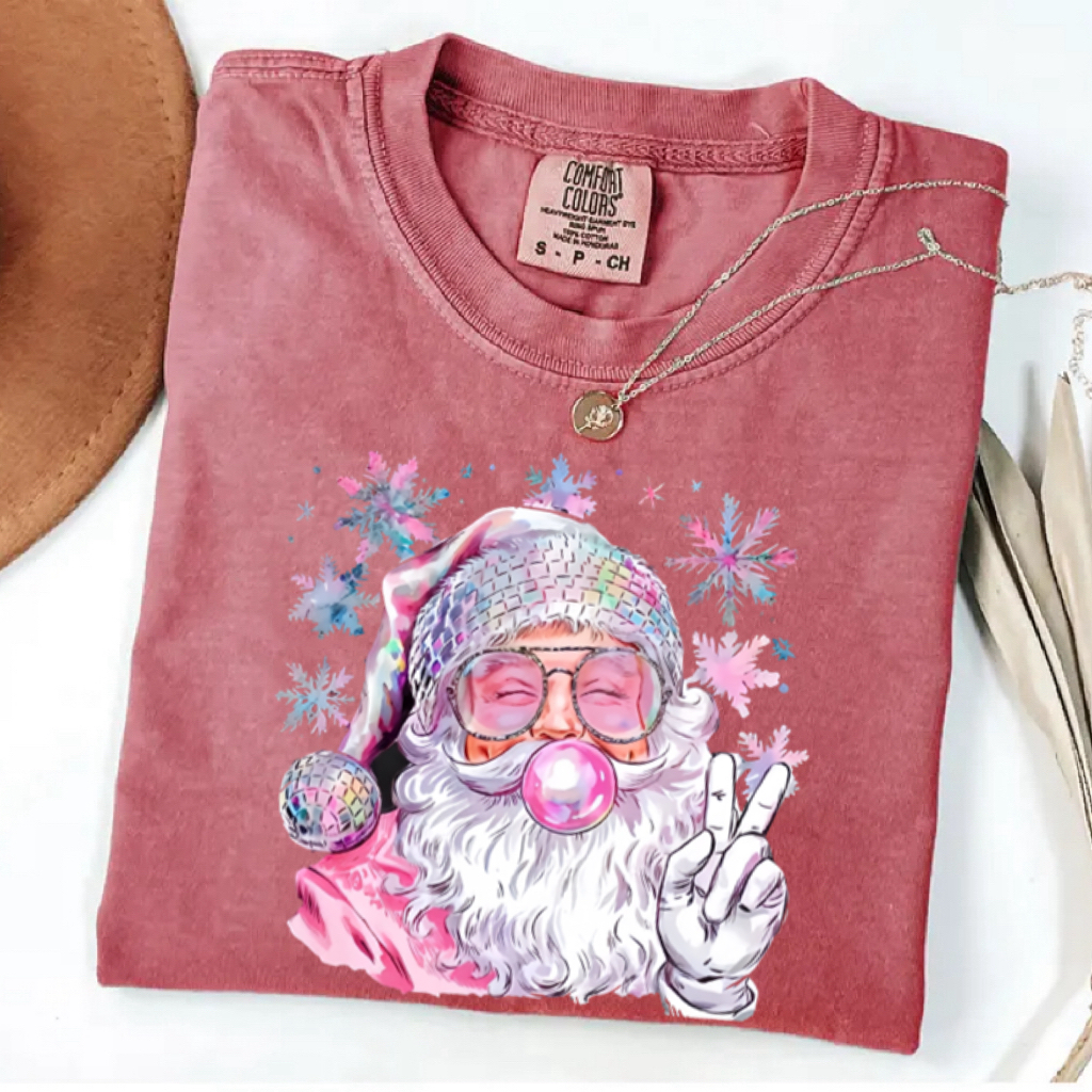 Retro Santa Christmas Blowing Bubble T-shirt