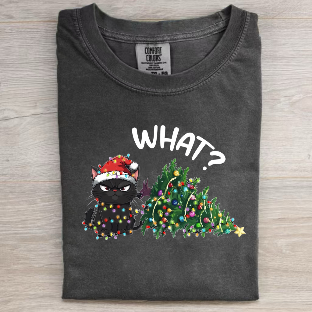 Black Cats Lovers Funny Black Cat Christmas Tree Lights What T-Shirt